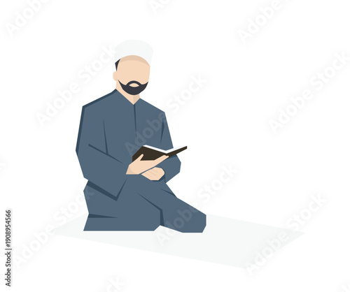 A Muslim Man Is Reading the Holy Book