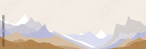 Minimalist mountain landscape, retro effect, ridge gradients, panoramic view, vector illustration