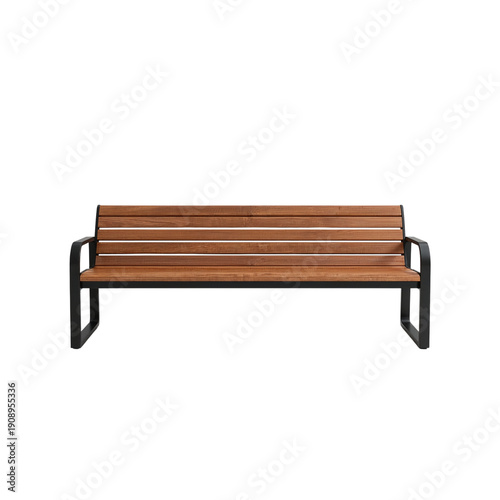 Modern outdoor wooden bench with sleek black metal frame