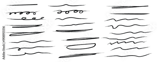 Underline chalk brush strokes set with hand drawn texture vector illustration.