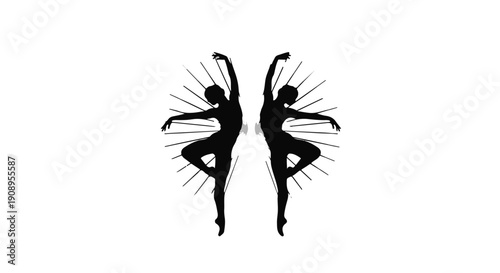Symmetrical ballet dancers in graceful pose, symbolizing harmony and movement.