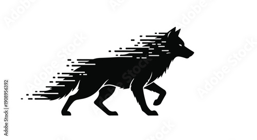 Dynamic black wolf illustration with digital motion effect, symbolizing speed and agility.