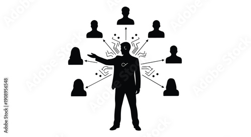 Leader connecting with diverse team members through digital network