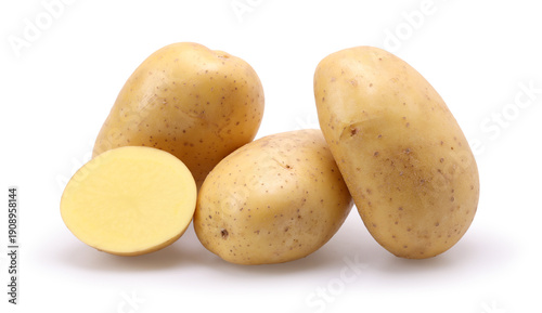 young potatoes and half isolated on a white background, clipping path, cut out