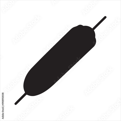 Simple Corn Dog on a Stick Illustration in Black Silhouette