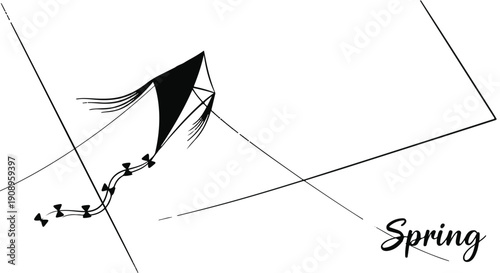 A black kite with a long tail soaring through a bright sky, symbolizing freedom and joy.