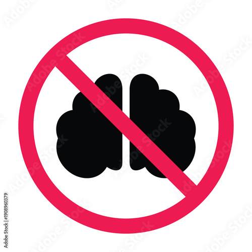 Forbidden sign with brain icon, vector illustration
