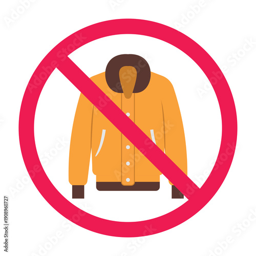 No jacket sign, forbidden jacket sign, do not wear jacket symbol, no wearing jacket icon, no outerwear symbol, vector illustration
