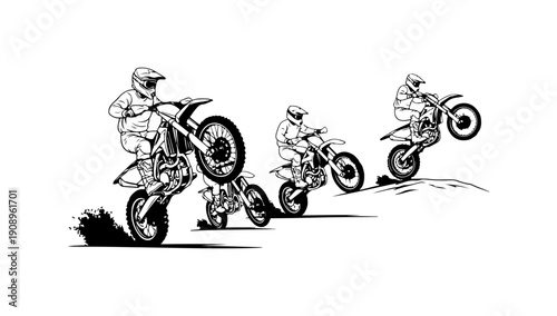 Motocross Rider Performing Sequential Bike Jumps
