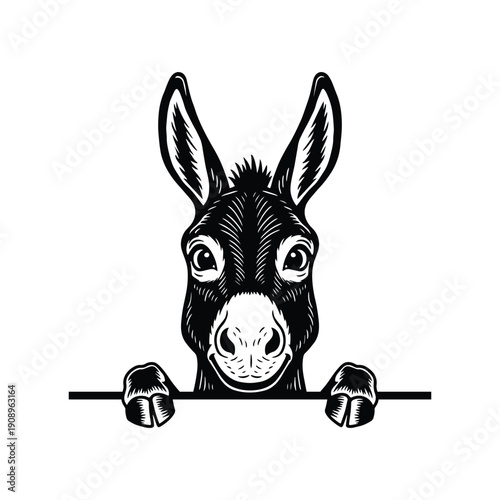 Cute Peeking Donkey Illustration for Nursery Decor, Kids Wall Art, Minimal Animal Design
