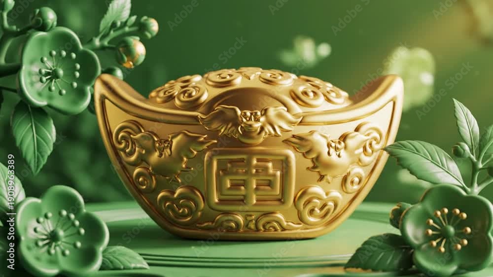 custom made wallpaper toronto digitalA shiny gold ring with floral engravings sits on green leaves, surrounded by blooming flowers and lush foliage in a natural setting