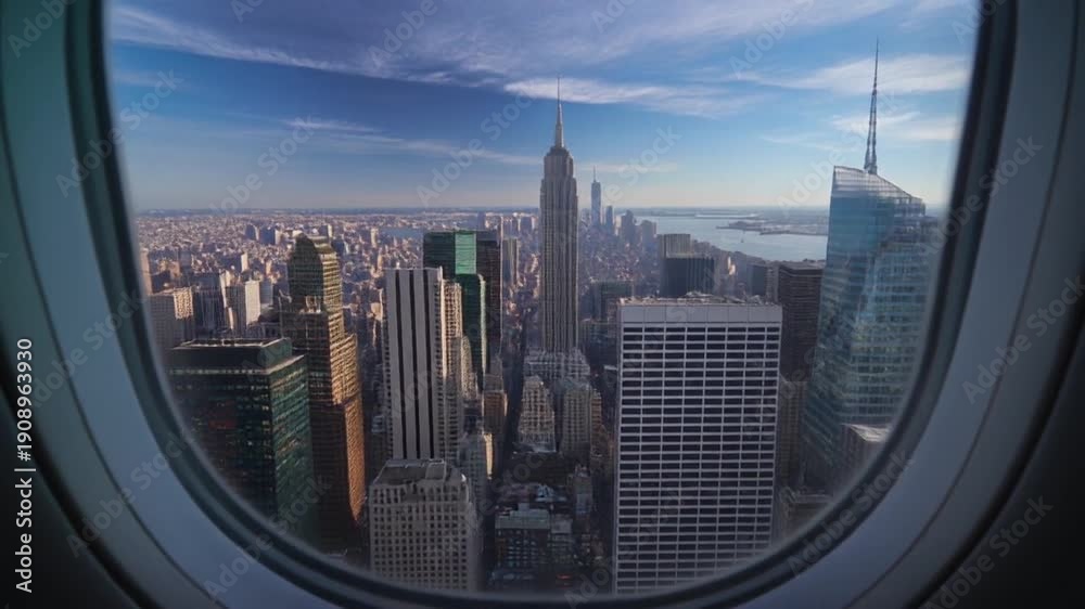 custom made wallpaper toronto digitalAerial view of Manhattan through airplane window showing skyscrapers and cityscape under blue sky