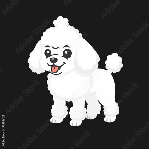 Adorable Toy Poodle dog illustration in modern flat cartoon style, isolated on black background.