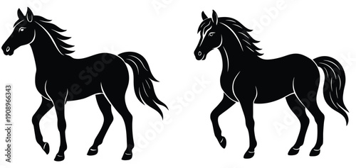 Rearing Up; Horse with beautiful mane and tail rearing up, isolated vector design