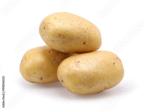 pile of young potatoes isolated on a white background, macro potato studio photo, clipping path, organic