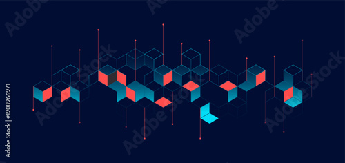 Abstract geometric background with isometric. Digital cube isometric on blue background.