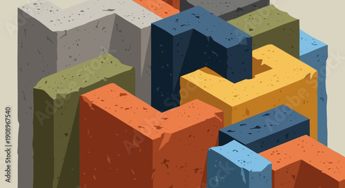 Abstract Tetris Blocks Construction Puzzle