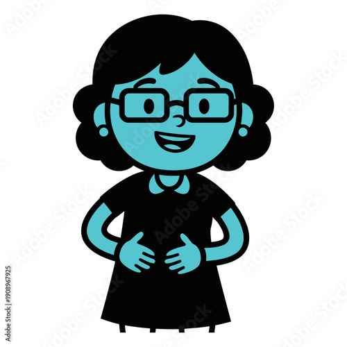 Cartoon Girl Character with Glasses Smiling.