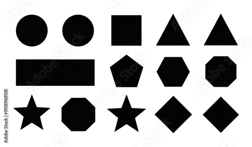 A set of black geometric shapes on a white background