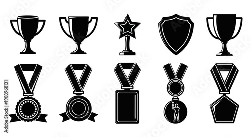 Awards and achievements icons set in black and white