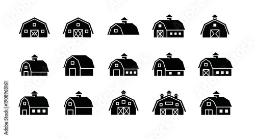 Barn Icons Set: Farm Building Silhouettes