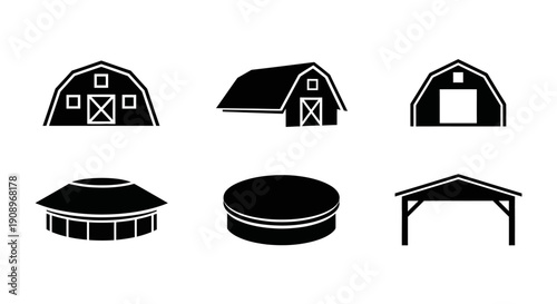 Barn Icons Set. Farm Building Silhouettes