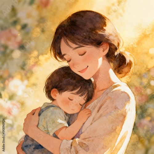 mother and baby illustration on a colorful background