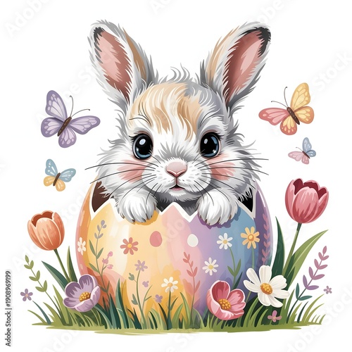 hare colorful illustration with flowers