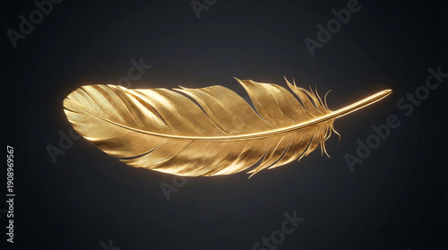 Golden feather with soft lighting and elegant details on dark background
