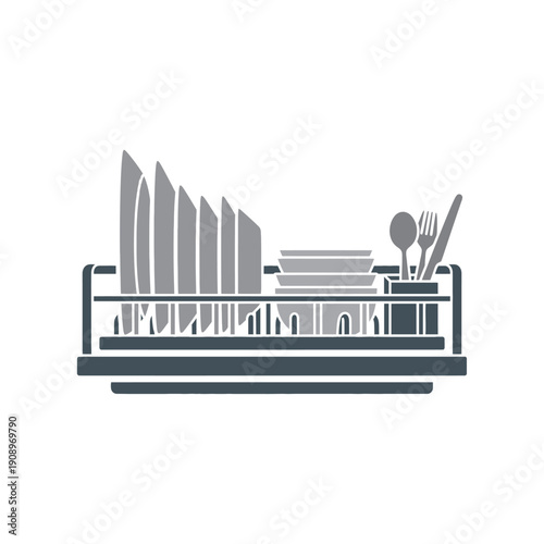 Clean Cutlery Organized in Dish Rack.