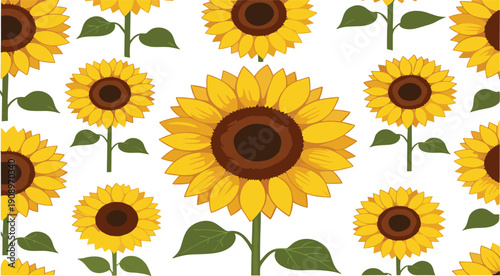 Seamless sunflower pattern vector illustration with bright yellow floral design repeating background for summer decoration textile and wallpaper