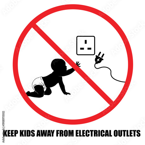 Promote child safety with the “Protect Kids from Electric Hazards” symbol, emphasizing the importance of safeguarding children from electrical outlets and preventing accidents at home.