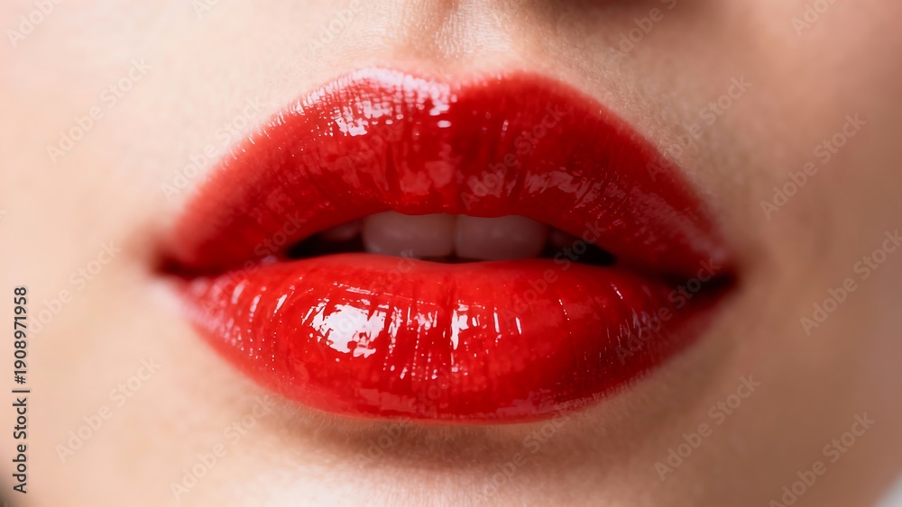 Fototapeta premium Vibrant red lips close up for a glamorous birthday party look