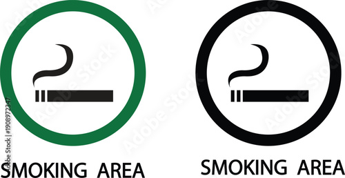 Smoking area vector icons set, cigarette permission sign silhouette and outline collection, public zone symbol group isolated on transparent background for place design
