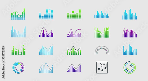 Sound Wave Equalizer Vector Set, Audio Spectrum Visualizer, Music Technology Graphics