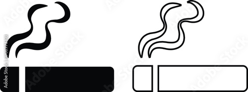 Smoking cigar vector icons set, tobacco silhouette and outline collection, classic smoke symbol group isolated on transparent background for lounge and branding design