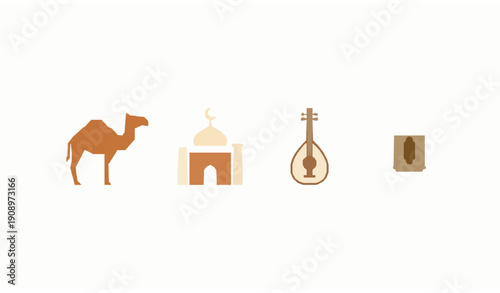Modern Arabic Lifestyle Icons Camel Mosque Oud Vector