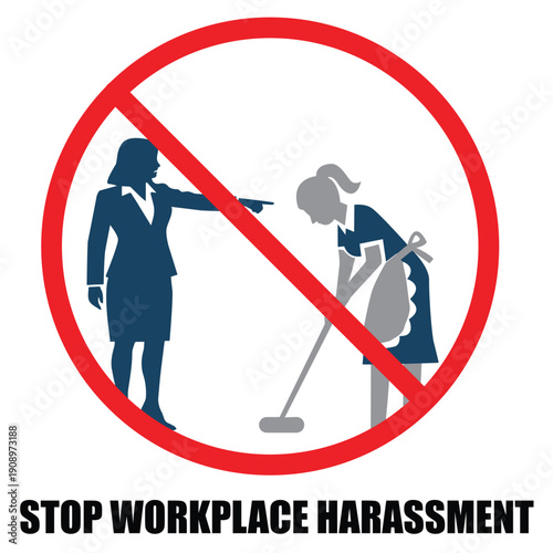 Bold prohibition symbol designed to condemn workplace harassment and discrimination, promoting respect, inclusion, and zero tolerance policies in corporate offices, organizations, and institutions.