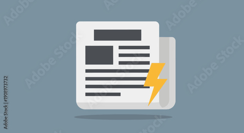 Illustration of a newspaper or document with a lightning bolt icon, symbolizing breaking news or an urgent update