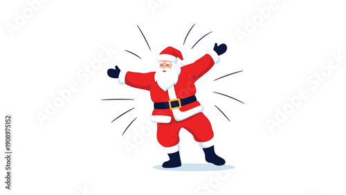 Jolly Santa Claus character dancing with joy and excitement to celebrate the festive winter holidays and spread Christmas cheer to all.