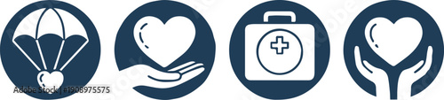 charity flat vector icons hands heart parachute aid kit