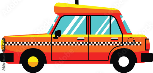 Orange pixel art taxi cab illustration isolated on a light gray background in a retro style Vector