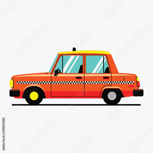 Vibrant orange pixel art taxi cab isolated on a light gray background for game design Vector