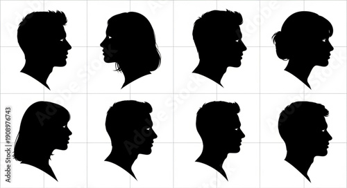 Collection of Diverse Human Silhouettes Facing Right.