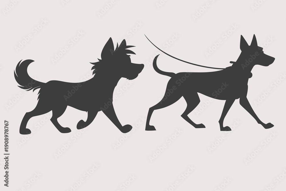 Fototapeta premium Dog silhouettes set vector illustration. Front view of dogs group standing and walking silhouette. Eps 10