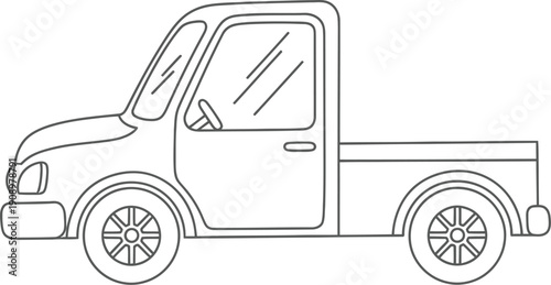 Simple line drawing of a small utility pickup truck for children coloring book activities Vector