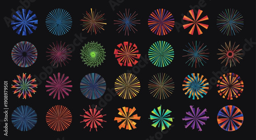 Colorful Fireworks Collection on Black Background