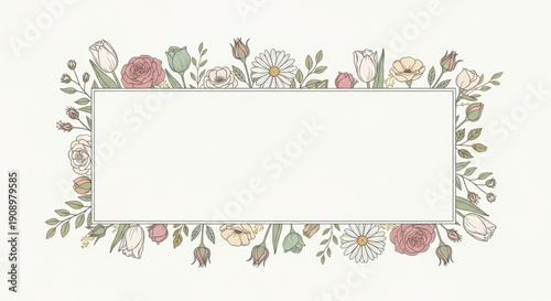 Easter sunday floral frame with spring flowers and foliage