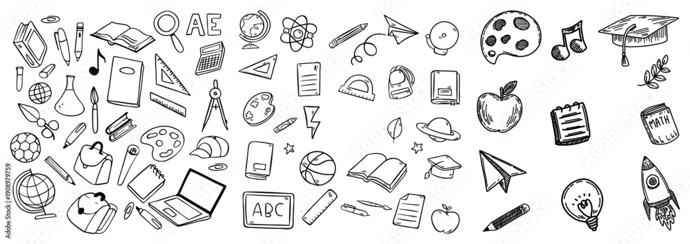 Fototapeta premium Hand Drawn Education Doodle Set