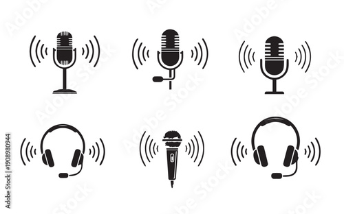 Microphone and headset icons for audio recording and communication